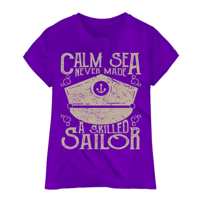 Calm Sea Never Made a Skilled Sailor T-Shirt – Nautical Quote Shirt, Captain Hat Graphic Tee, Sailing & Boating Gift