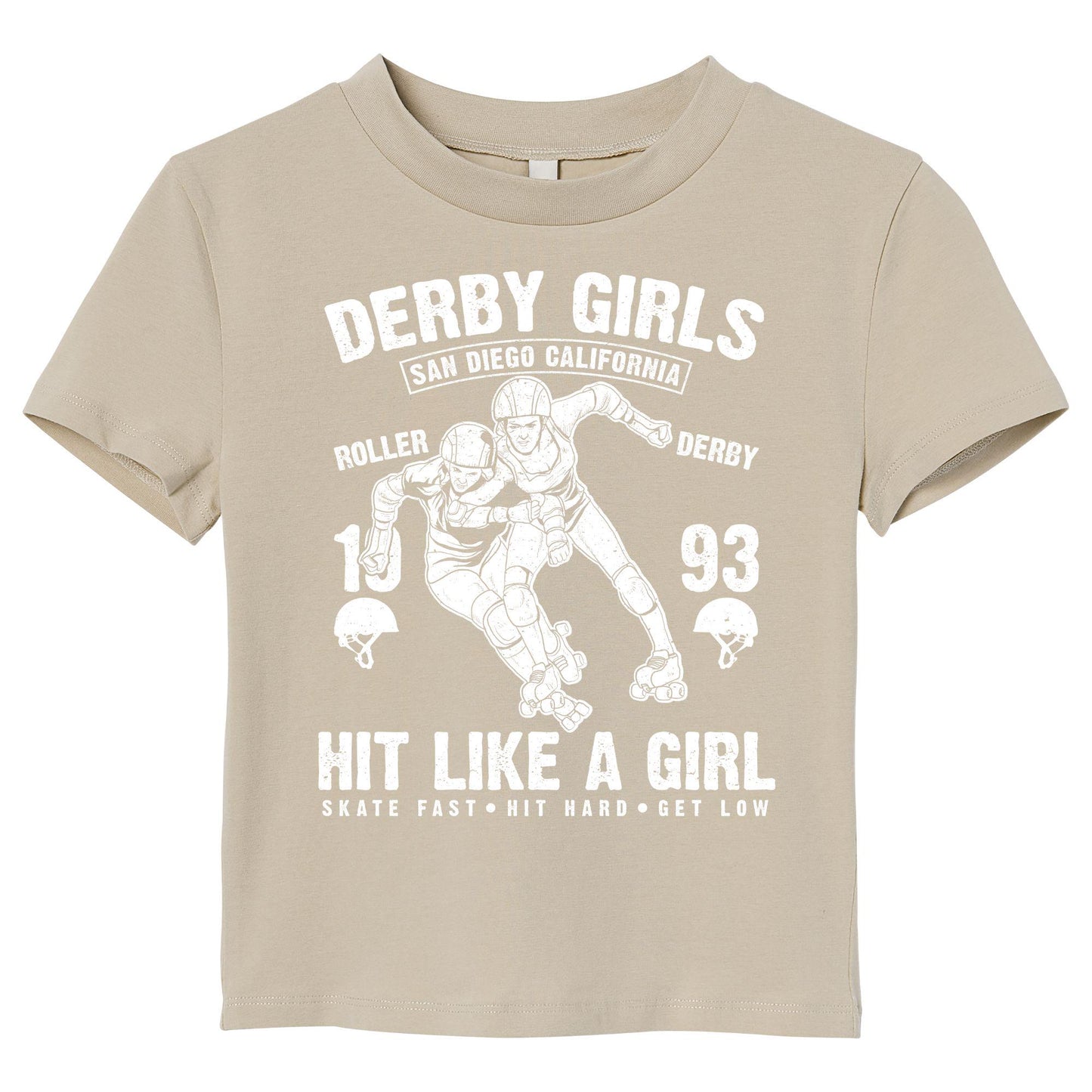Derby Girls Graphic T-Shirt – San Diego California Roller Derby – Hit Like a Girl Skater Tee – Red & White Vintage Style