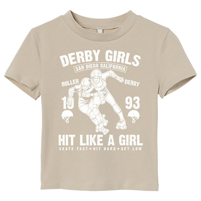 Derby Girls Graphic T-Shirt – San Diego California Roller Derby – Hit Like a Girl Skater Tee – Red & White Vintage Style