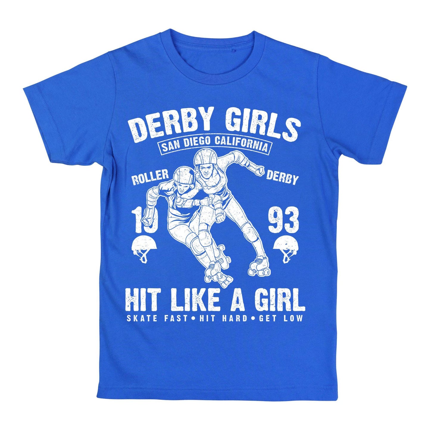 Derby Girls Graphic T-Shirt – San Diego California Roller Derby – Hit Like a Girl Skater Tee – Red & White Vintage Style