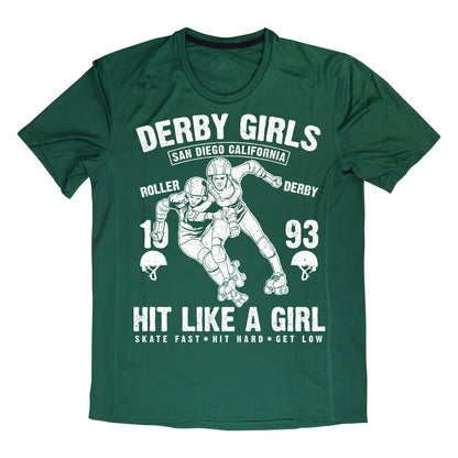 Derby Girls Graphic T-Shirt – San Diego California Roller Derby – Hit Like a Girl Skater Tee – Red & White Vintage Style