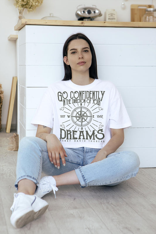 Go Confidently Compass Quote T-Shirt – Inspirational Henry David Thoreau Graphic Tee