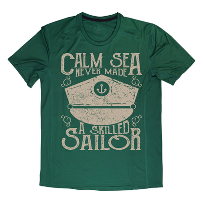 Calm Sea Never Made a Skilled Sailor T-Shirt – Nautical Quote Shirt, Captain Hat Graphic Tee, Sailing & Boating Gift