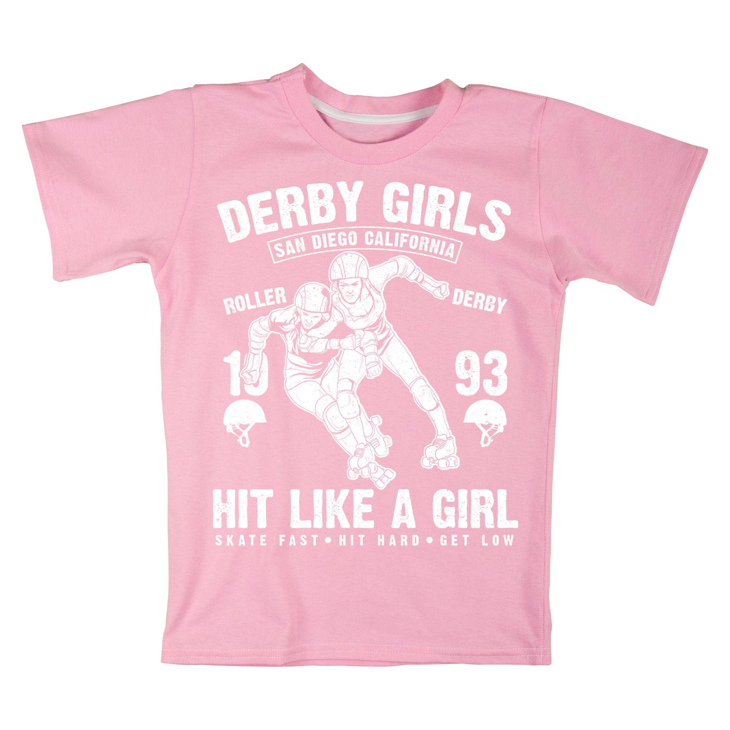 Derby Girls Graphic T-Shirt – San Diego California Roller Derby – Hit Like a Girl Skater Tee – Red & White Vintage Style