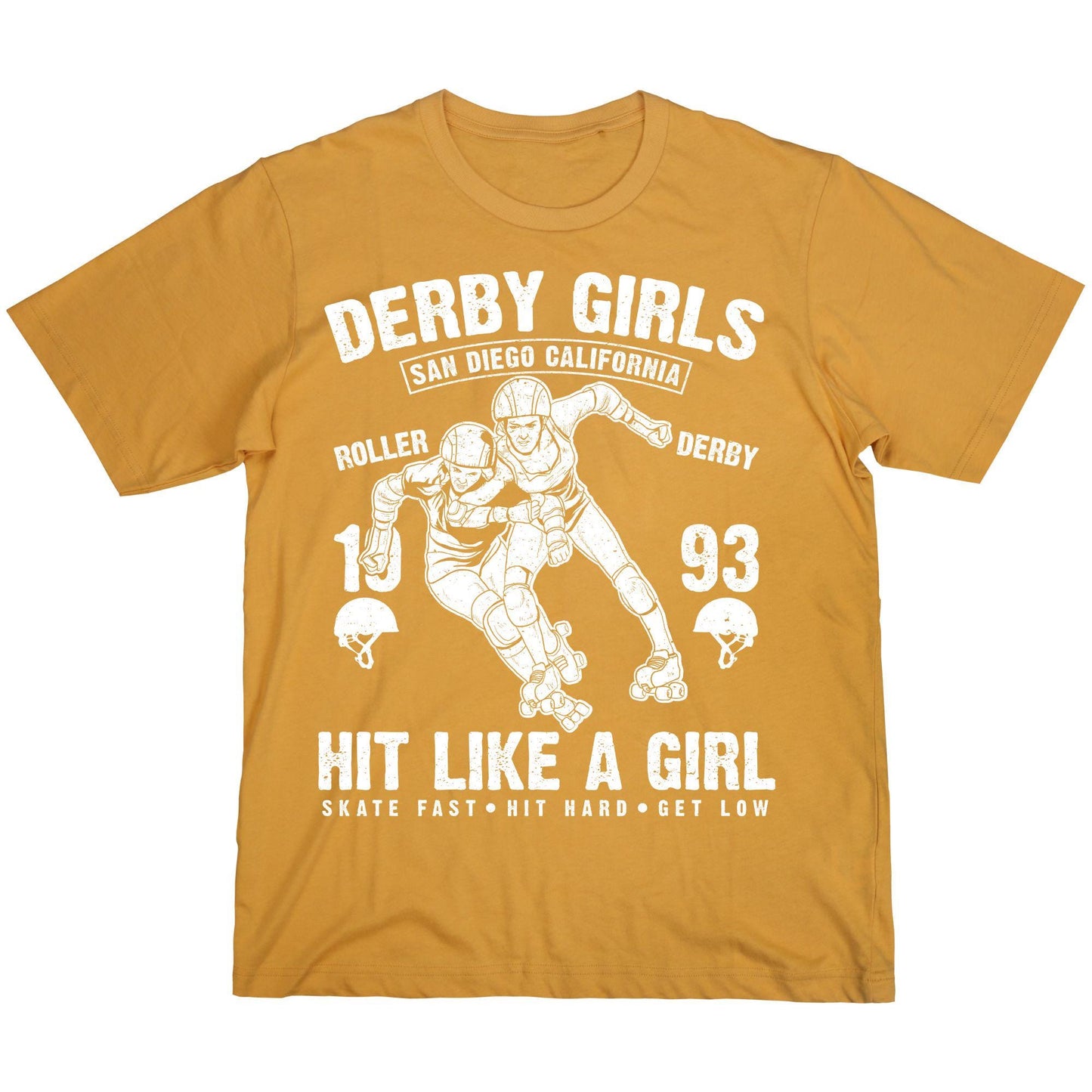 Derby Girls Graphic T-Shirt – San Diego California Roller Derby – Hit Like a Girl Skater Tee – Red & White Vintage Style