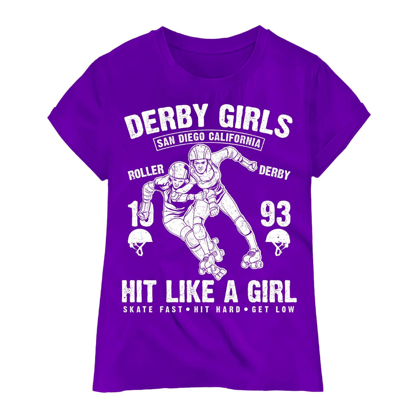 Derby Girls Graphic T-Shirt – San Diego California Roller Derby – Hit Like a Girl Skater Tee – Red & White Vintage Style