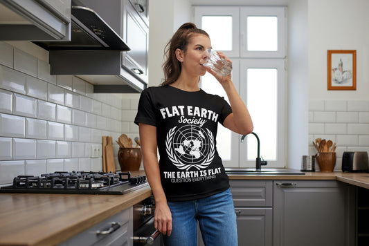 Flat Earth Society T-Shirt – Question Everything Graphic Tee, Funny Conspiracy Theory Shirt, Flat Earth Map Design