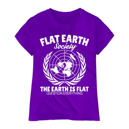 Flat Earth Society T-Shirt – Question Everything Graphic Tee, Funny Conspiracy Theory Shirt, Flat Earth Map Design
