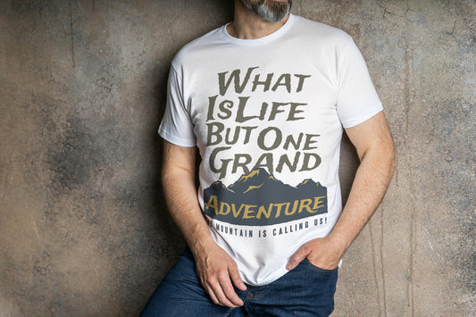 Grand Adventure Mountain Quote T-Shirt – Outdoor Hiking & Explorer Tee