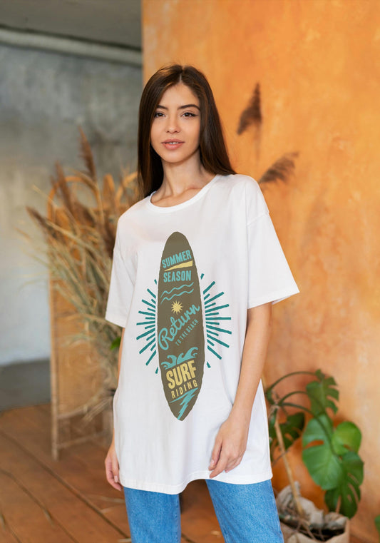 Surf Adventure T-Shirt – Summer Beach Tee with Surfboard Graphic & Ocean Vibes