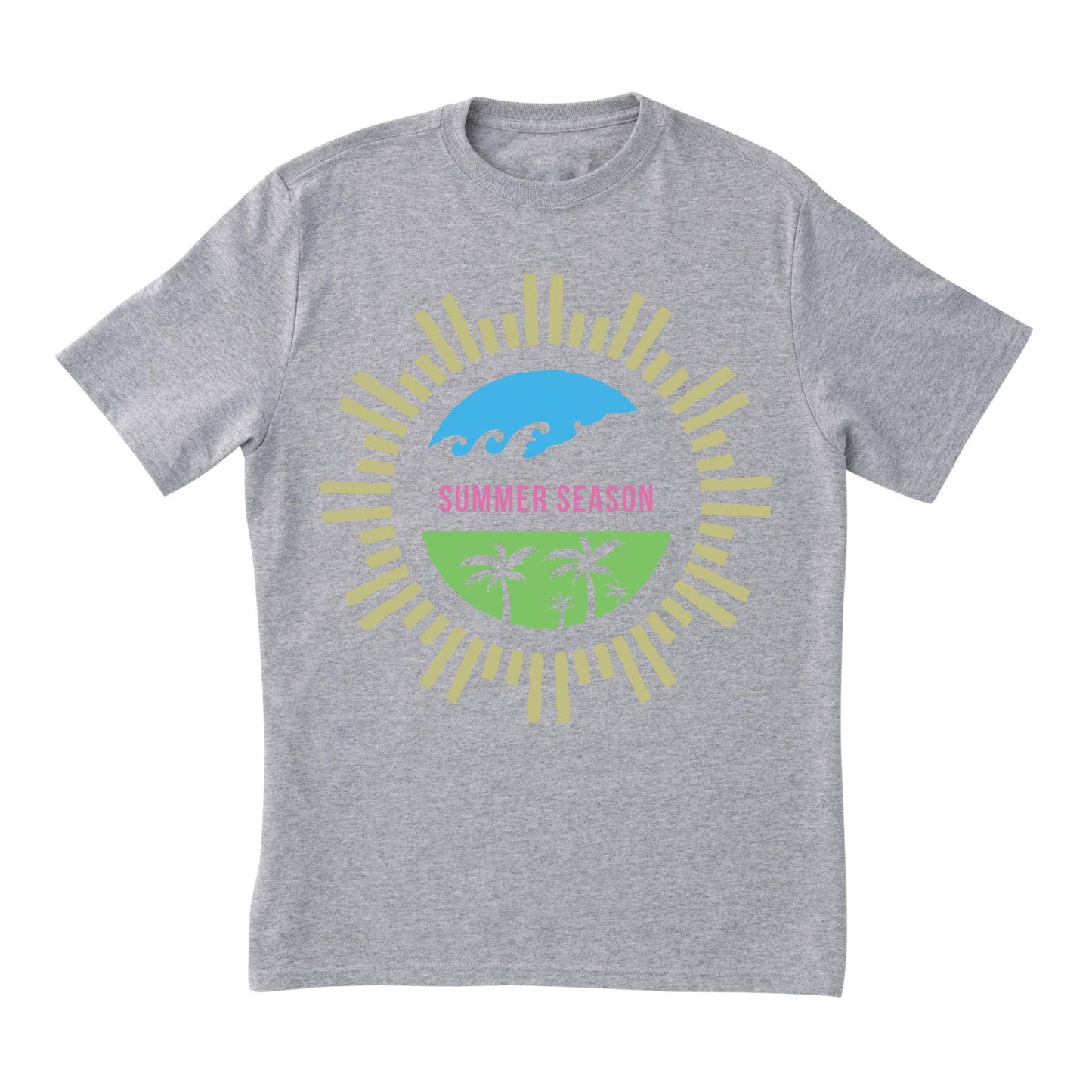 Summer Season Palm Beach T-Shirt – Tropical Paradise Tee with Waves and Sunshine Graphic