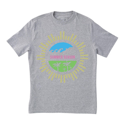 Summer Season Palm Beach T-Shirt – Tropical Paradise Tee with Waves and Sunshine Graphic