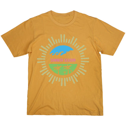 Summer Season Palm Beach T-Shirt – Tropical Paradise Tee with Waves and Sunshine Graphic
